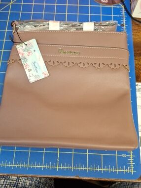 Brentano Purple Scalloped Crossbody 9x9x1 Bag Gold Logo NWT